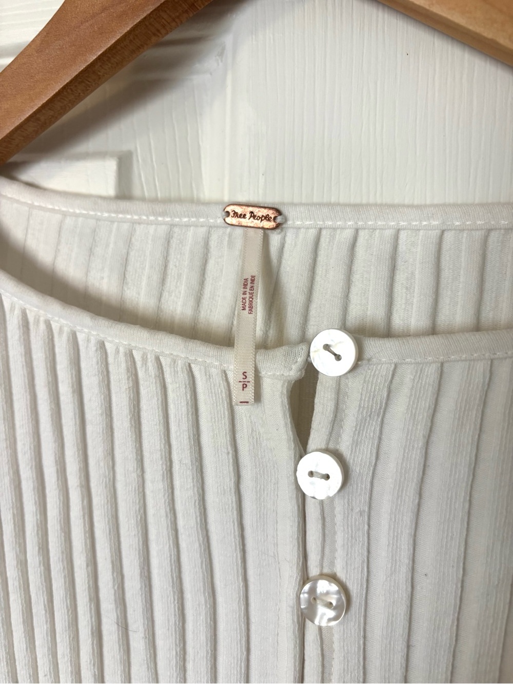 Free People Cream Ribbed Button-Front Long Sleeve Top - Picture 5 of 7